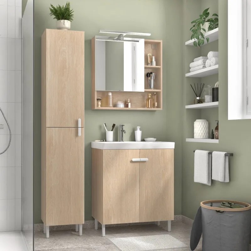 Mobile da bagno sotto lavabo Easy rovere laccato opaco L 70 x H 80 x P 40 cm 2 ante, lavabo non incluso