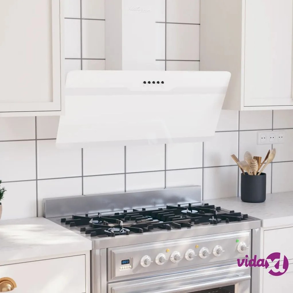 vidaXL Cappa a Parete 90 cm in Acciaio e Vetro Temperato Bianco