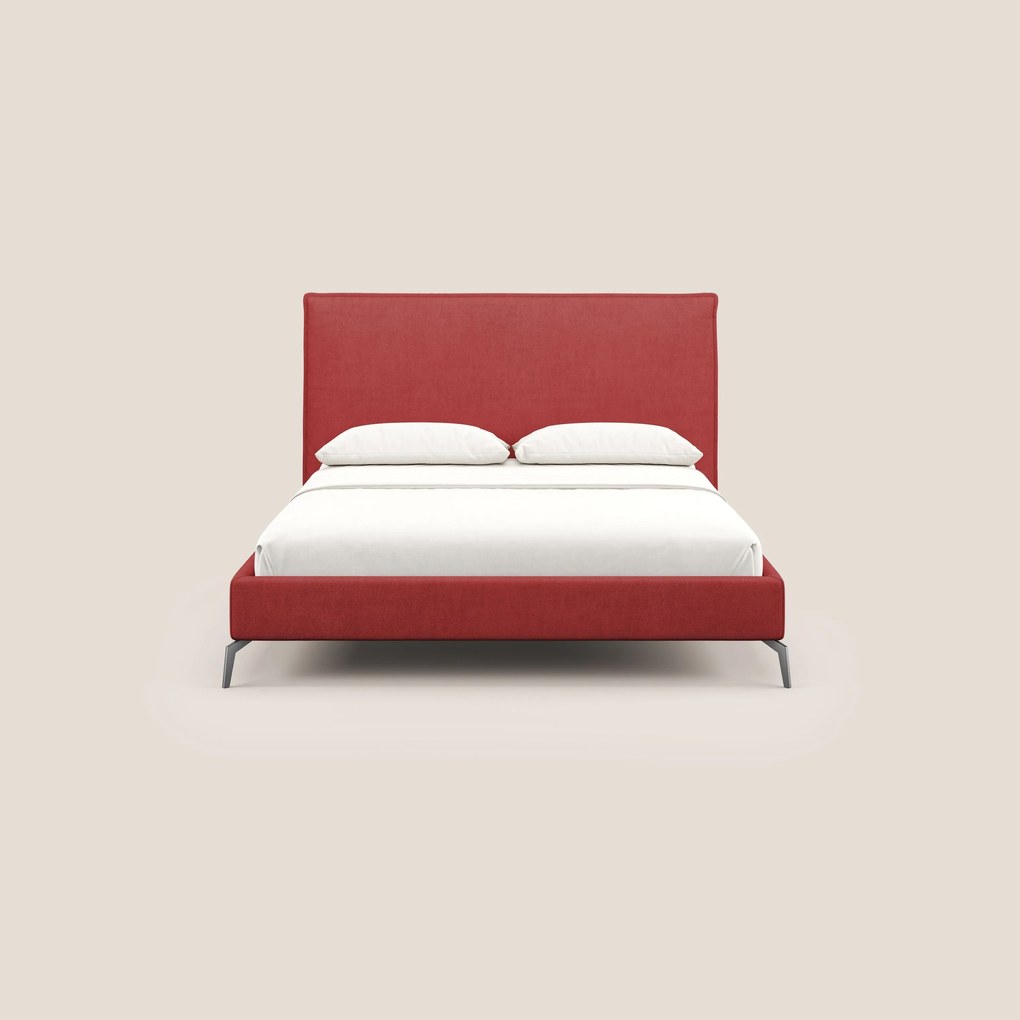 Iris letto imbottito con piedini neri sfoderabile in tessuto impermeabile T02 rosso