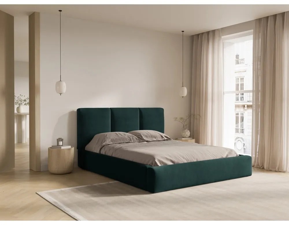 Letto matrimoniale imbottito verde scuro con contenitore con griglia 200x200 cm Brody - Mazzini Beds