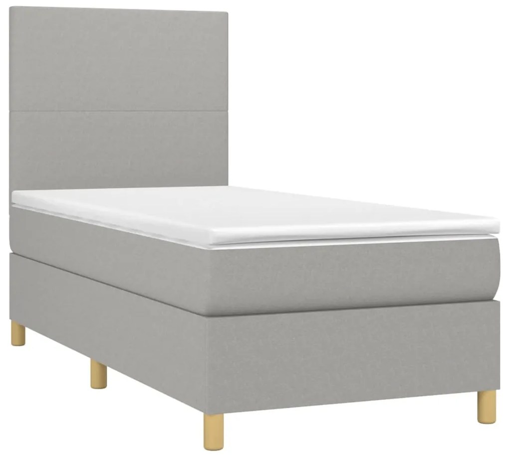 Letto a molle materasso e led grigio chiaro 100x200 cm tessuto