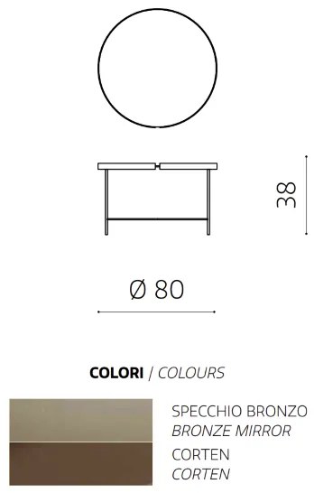 Tavolino tondo in metallo con vetro Bronzo e base Corten CHRIS 80