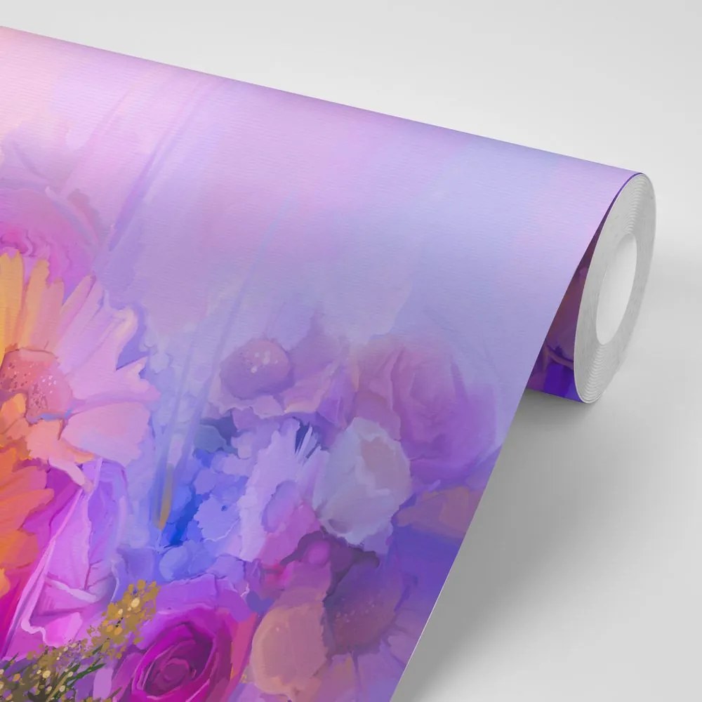 Carta da parati – Pittura a olio di fiori colorati