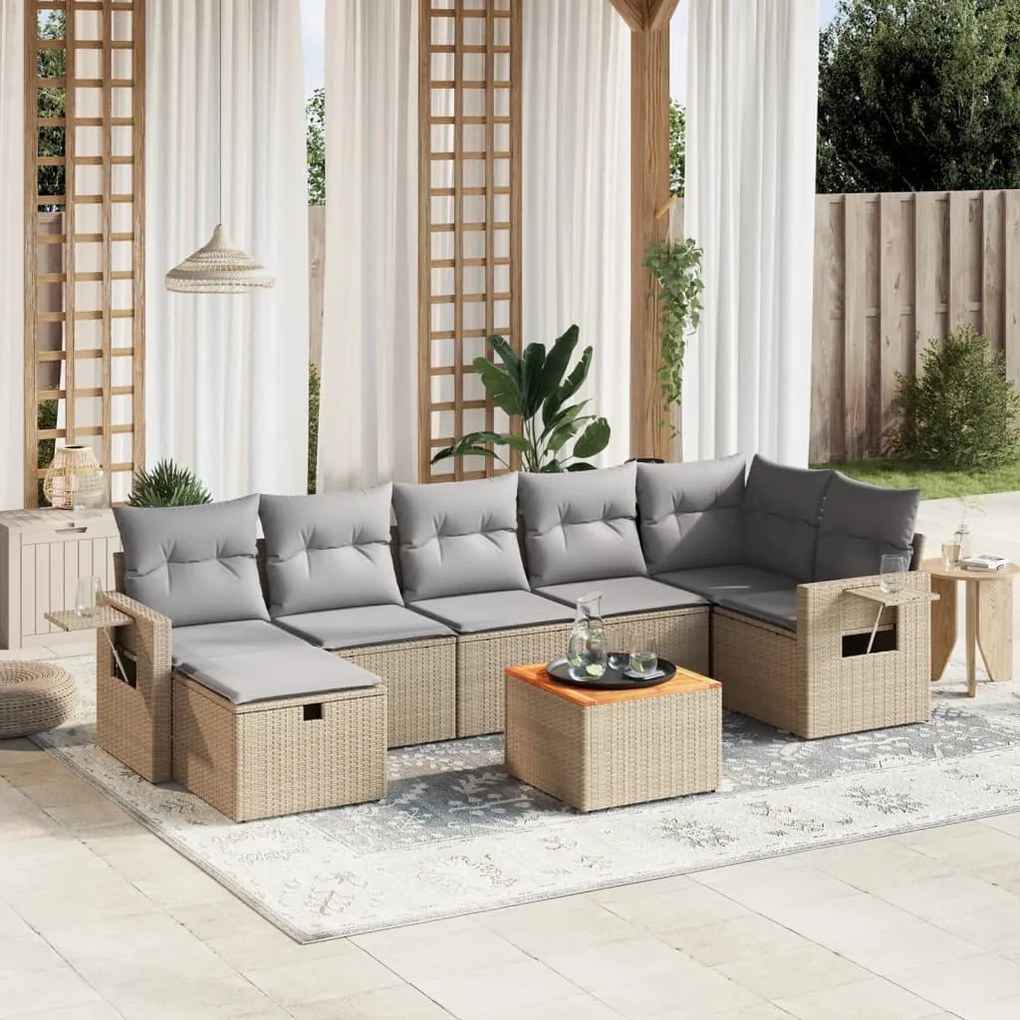 Set divano da giardino 8 pz con cuscini beige misto polyrattan