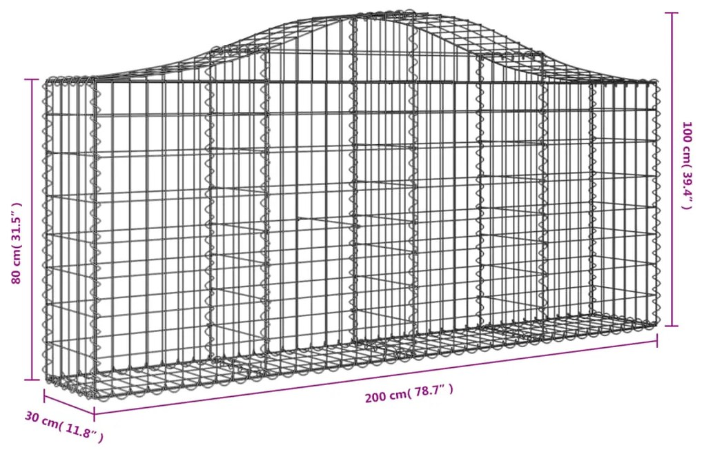 Cesti Gabbioni ad Arco 10 pz 200x30x80/100 cm Ferro Zincato