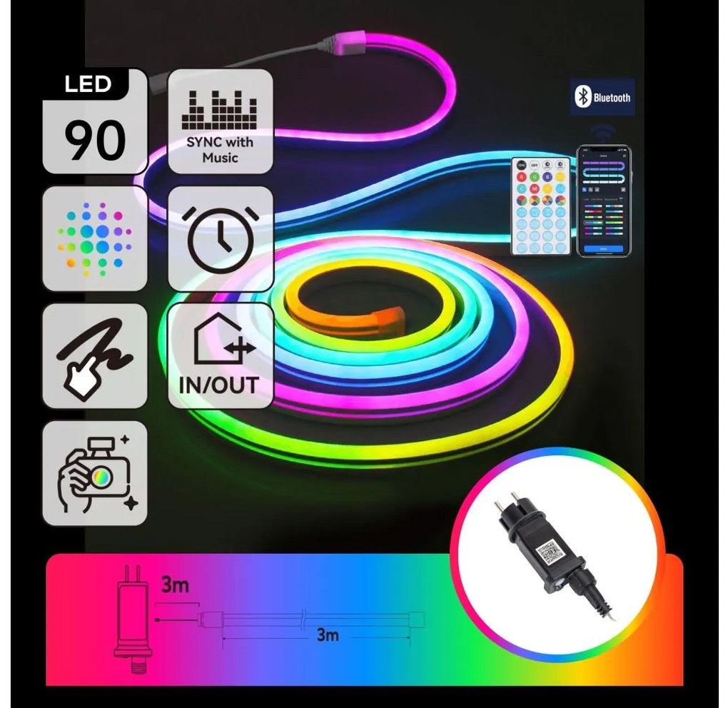 Aigostar - LED RGBICW Catena luminosa natalizia per esterni 90xLED/10W/230V 3m IP44 + telecomando