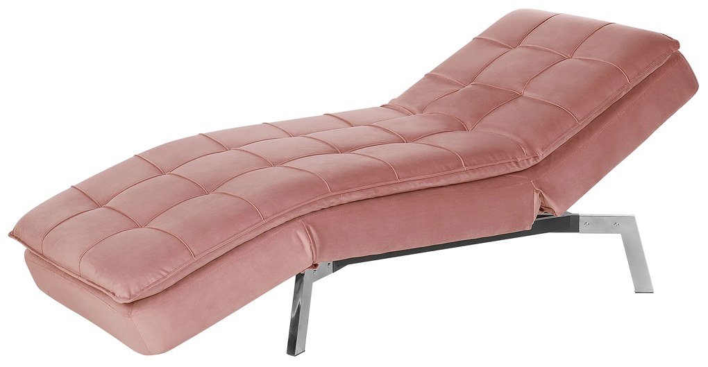 Chaise longue reclinabile in velluto rosa LOIRET Beliani