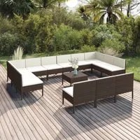 Set Divani da Giardino 14 pz con Cuscini in Polyrattan Marrone