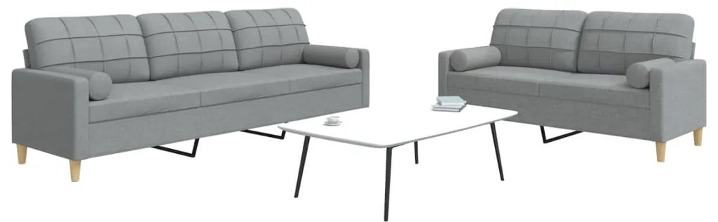Set Divani 2 Pz Con Cuscini Decorativi Grigio Chiaro İn Tessuto /