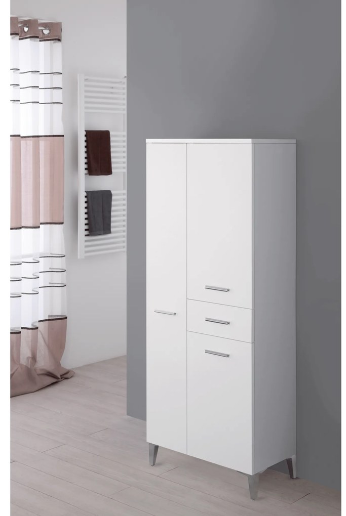 Colonna Portasciugamani a Terra 154 Cm Tre Ante Un Cassetto Feridras "Stella" Bianco Lucido
