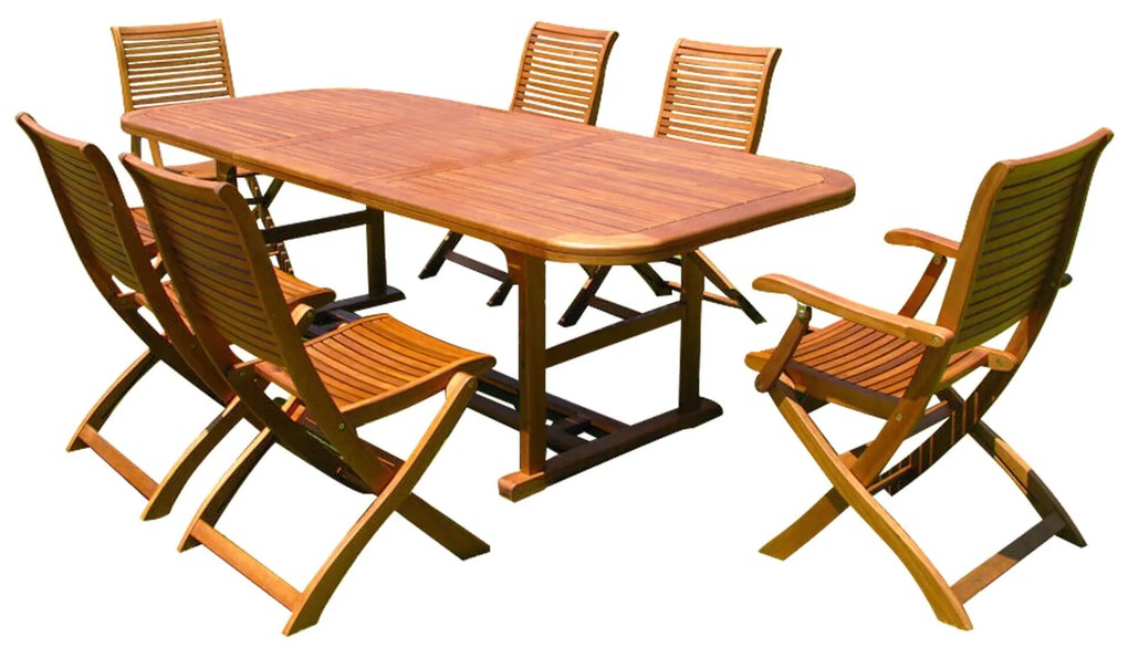 TURRIS - set tavolo in legno massiccio di acacia cm 150/200 x 90 x 74 h con 4 sedie e 2 poltrone Mulier