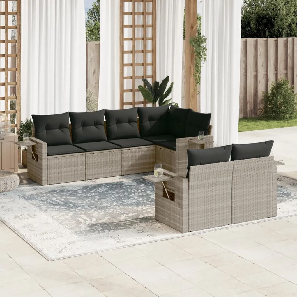 Set divani da giardino 7pz con cuscini grigio chiaro polyrattan