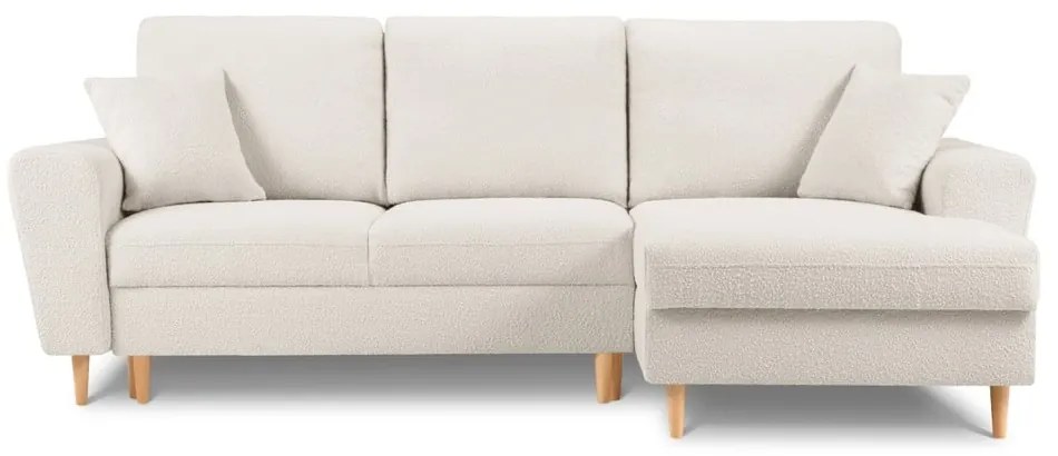 Divano angolare beige allungabile e con contenitore (con penisola a destra/con chaise lounge) con rivestimento in bouclé Kyoto – Cosmopolitan Design