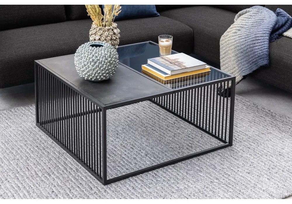 Tavolino nero con piano in vetro 80x80 cm Strington - Actona