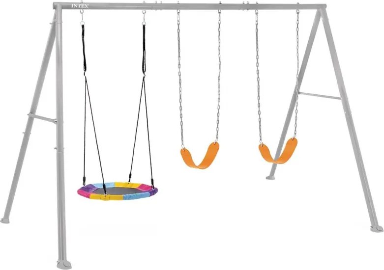 44134 altalena dondolo per bambini 3 tiri con struttura in acciaio grigia 343x235x200 cm. ideale dai 3-10 anni - Intex