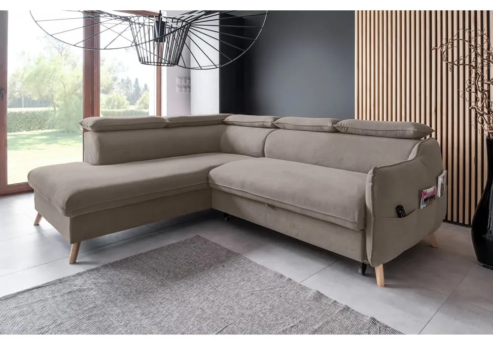 Divano letto angolare in velluto marrone chiaro (angolo sinistro) Sweet Harmony - Miuform