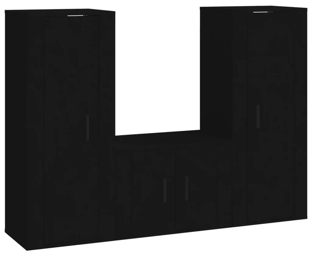 Set mobili porta tv 3 pz nero in legno multistrato