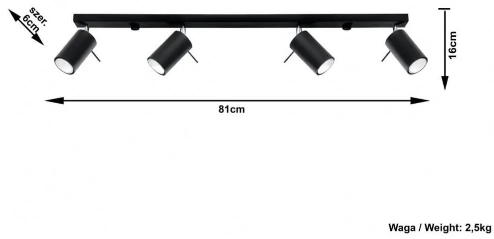 Plafoniera da Soffitto in Acciaio 4xGU10 RING 4L Orientabile Nera Colore del corpo Nero