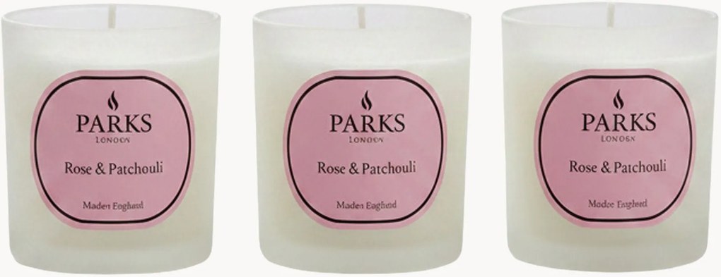 Set di 3 candele profumate fatte a mano Vintage Aromatherapy (rosa, patchouli e gambo verde)