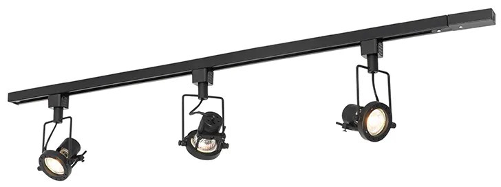 Sistema di illuminazione a binario moderno con 3 faretti neri monofase - Iconic Suplux