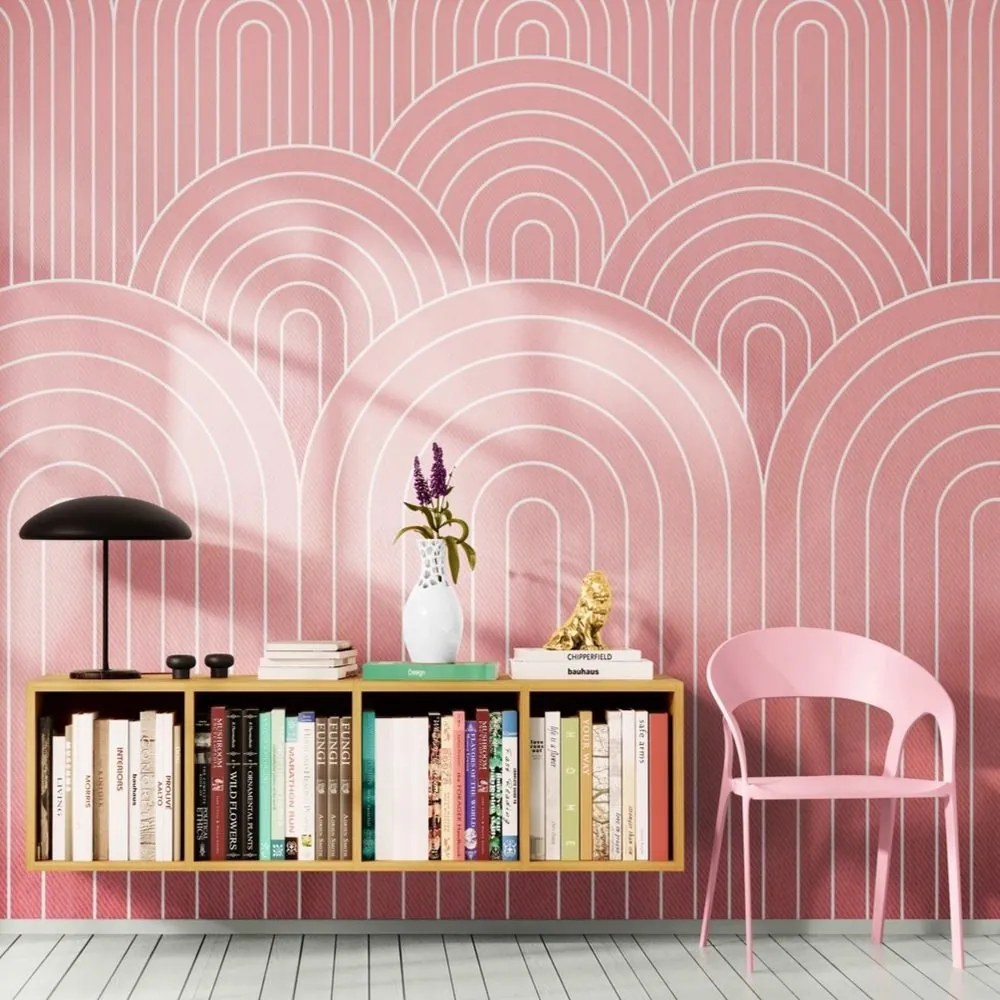 Carta da parati autoadesiva – Motivo arcobaleno Mid-Century rosa antico