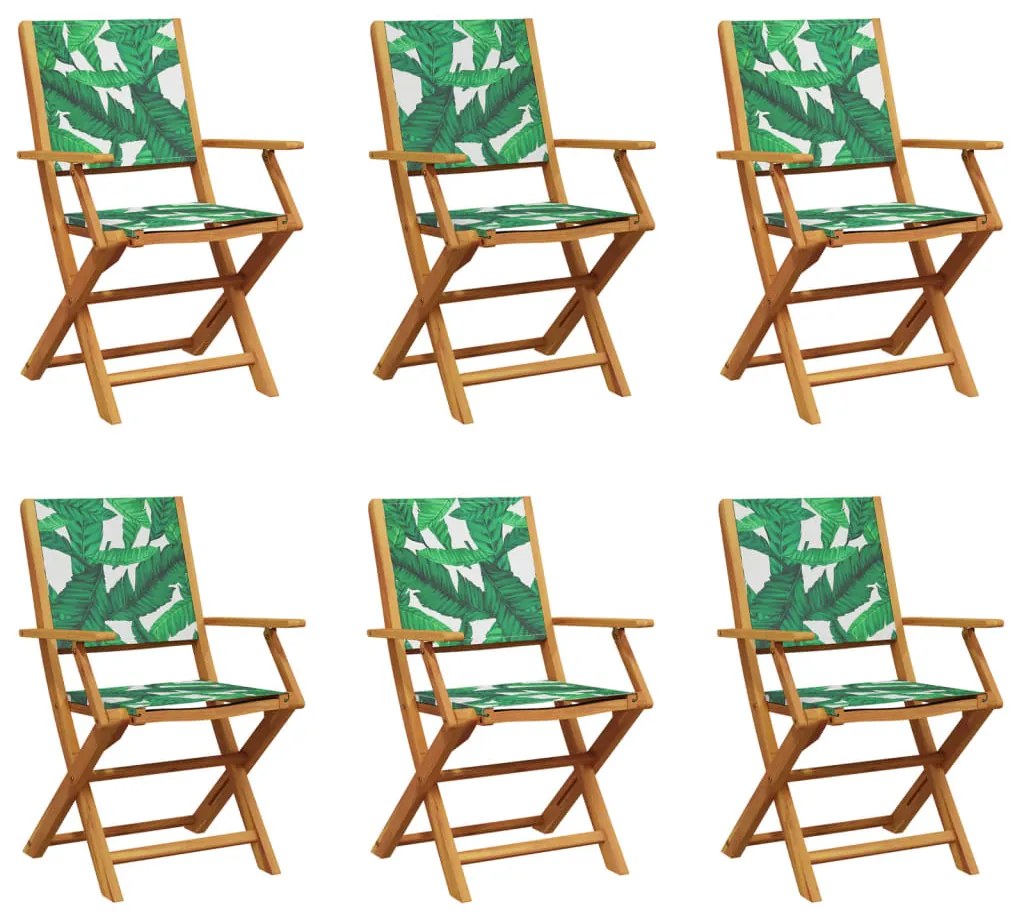 Sedie da giardino pieghevoli 6pz verde tessuto e legno massello