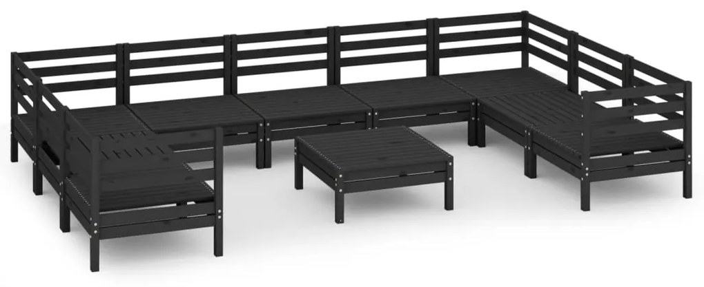 Set salotto da giardino 10 pz nero in legno massello di pino