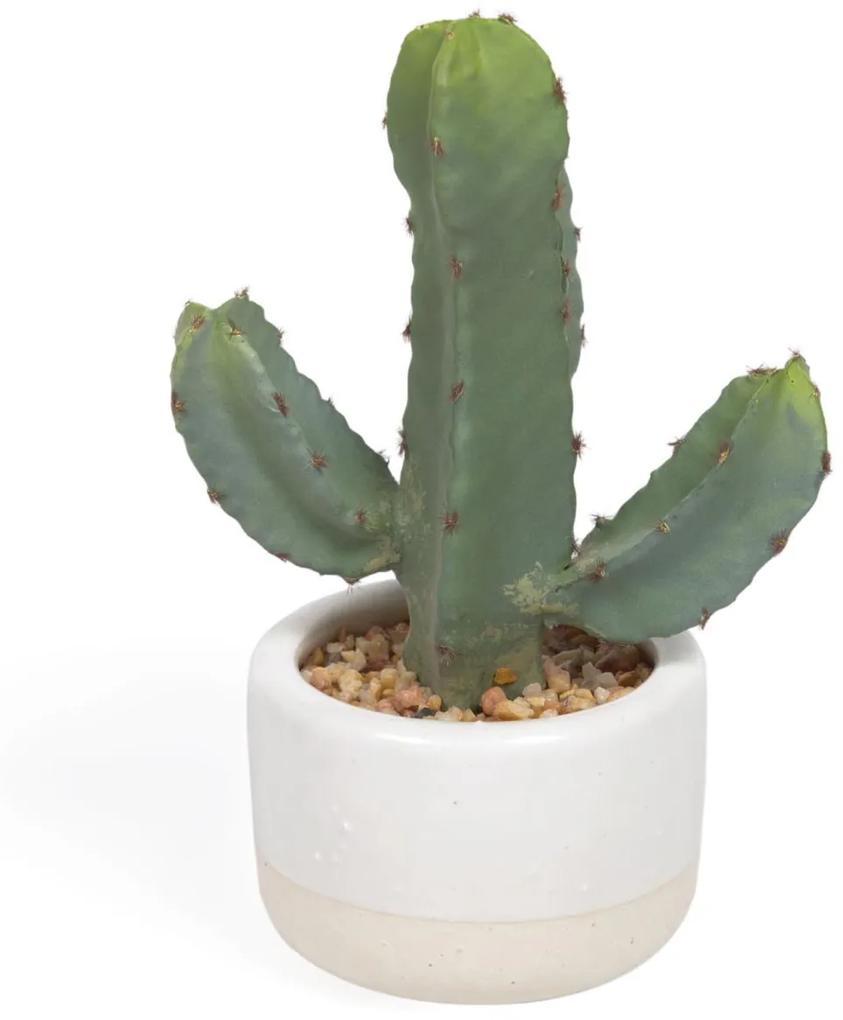 Kave Home - Pianta artificiale Cactus con vaso blanco 22 cm