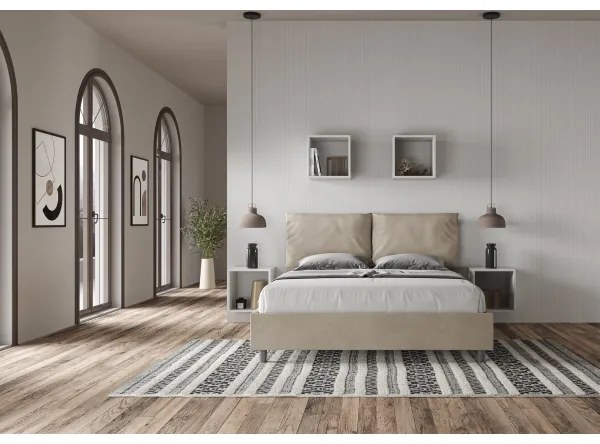 Letto contenitore da 160x200 in microfibra sabbia Antea