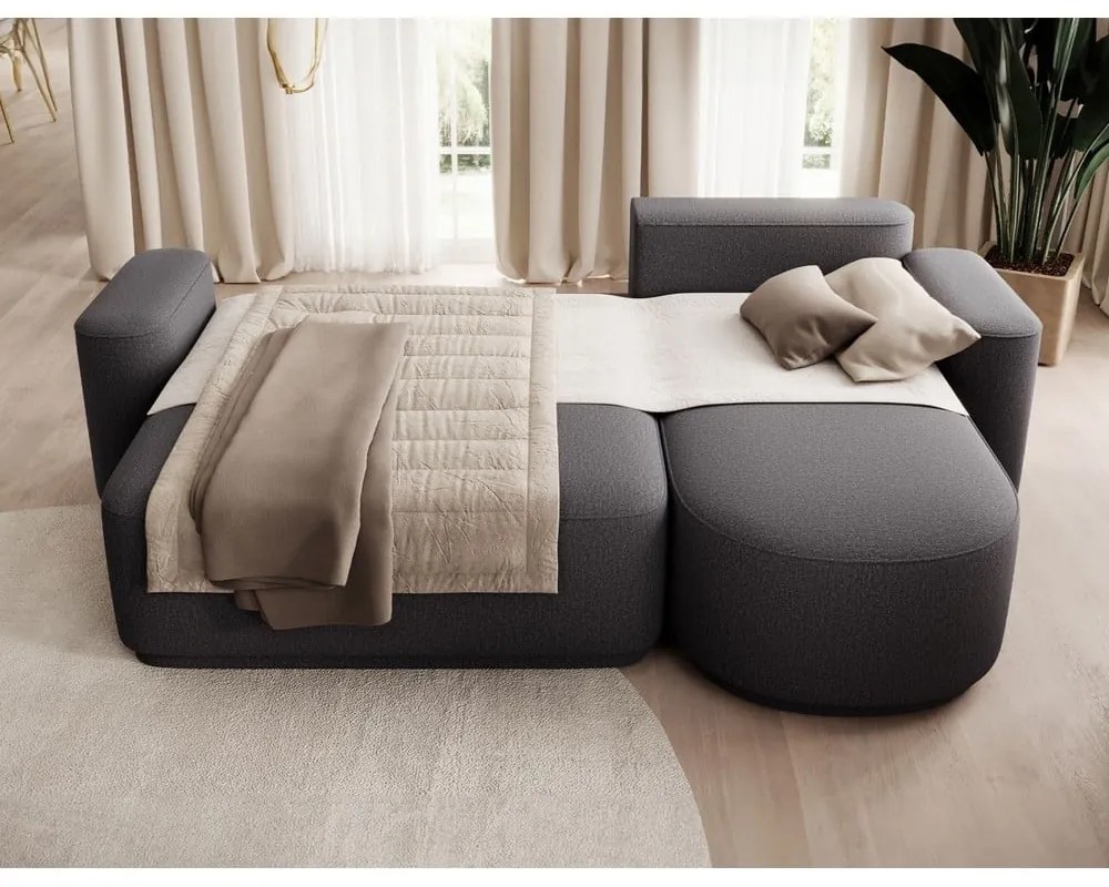 Divano angolare grigio scuro allungabile/con contenitore (con penisola a destra/con chaise lounge) e rivestimento in ciniglia Aurumm – ELTAP