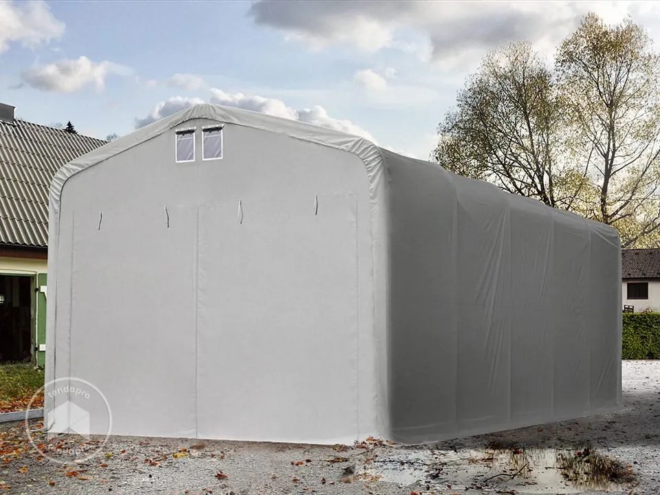 TOOLPORT 5x10m tenda garage 2,6m, PVC 850, grigio, con statica (sottofondo in cemento) - (99415)