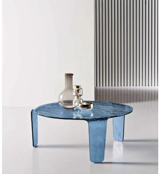 Tavolino tondo NORI in vetro Blu 80x82 cm