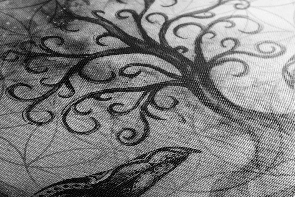 Stampa su tela – Albero della vita magico in bianco e nero