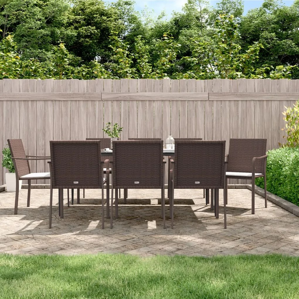 Set Pranzo da Giardino 9 pz con Cuscini in Polyrattan e Acciaio