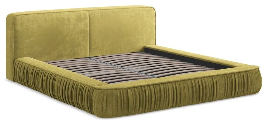 Letto matrimoniale imbottito giallo con contenitore e rete inclusi 160x200 cm Keoni – Makamii