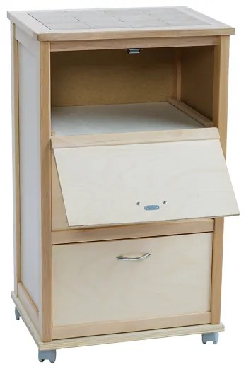 Carrello mobiletto con ante a ribalta e piano in mattonelle NATURALE