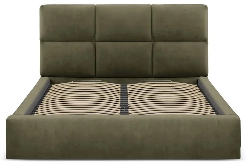 Letto matrimoniale imbottito verde con contenitore con rete inclusa 200x200 cm Libera – Windsor &amp; Co Sofas