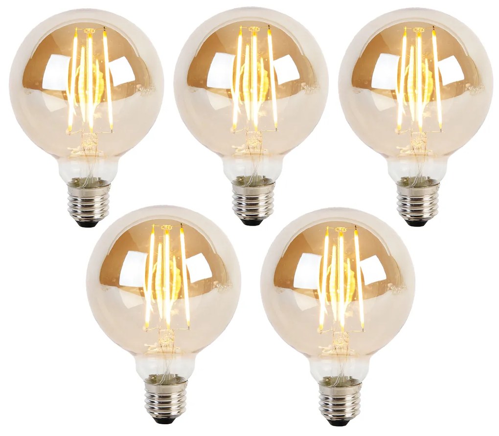 Set di 5 Lampadine LED dimmerabili a 3 livelli E27 G95 vetro oro 5W 380lm 2200K