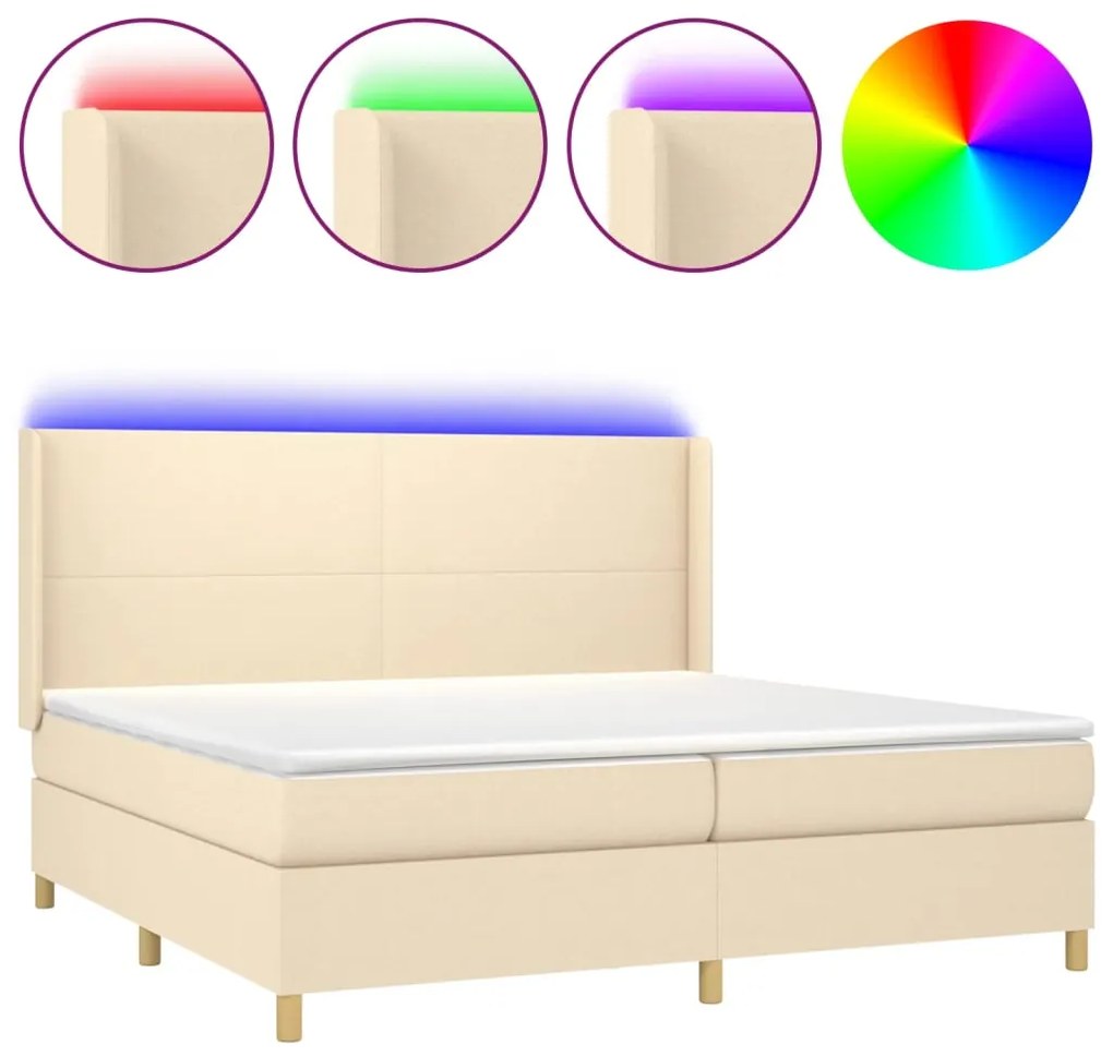 Letto a molle materasso e led bianco 200x200cm in tessuto