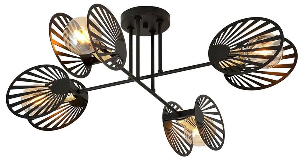 Plafoniera Moderna Patroclo Acciaio Nero 4 Luci E27 Ip20