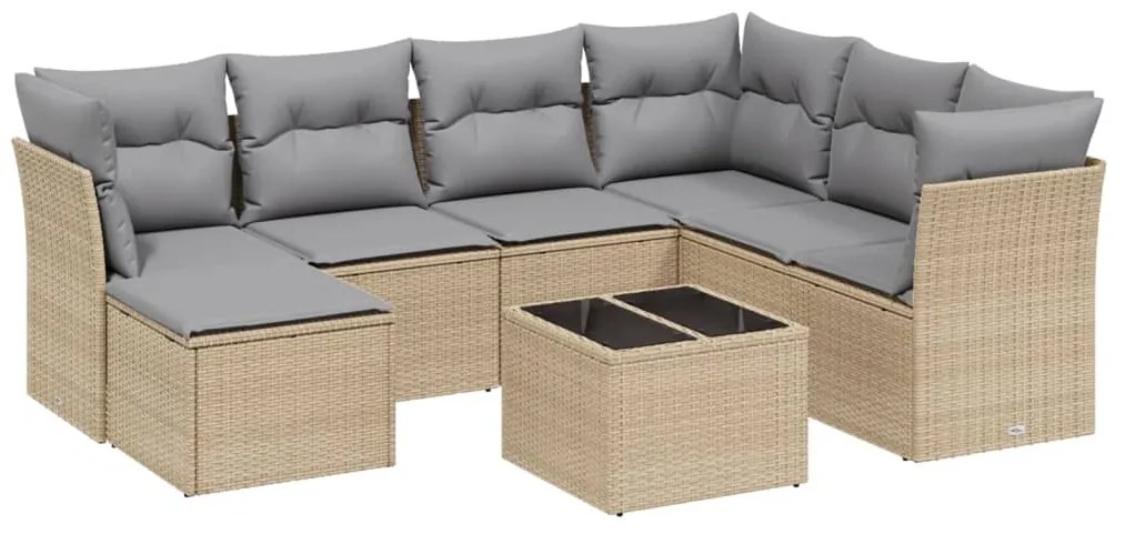 Set divano da giardino 8 pz con cuscini beige misto polyrattan