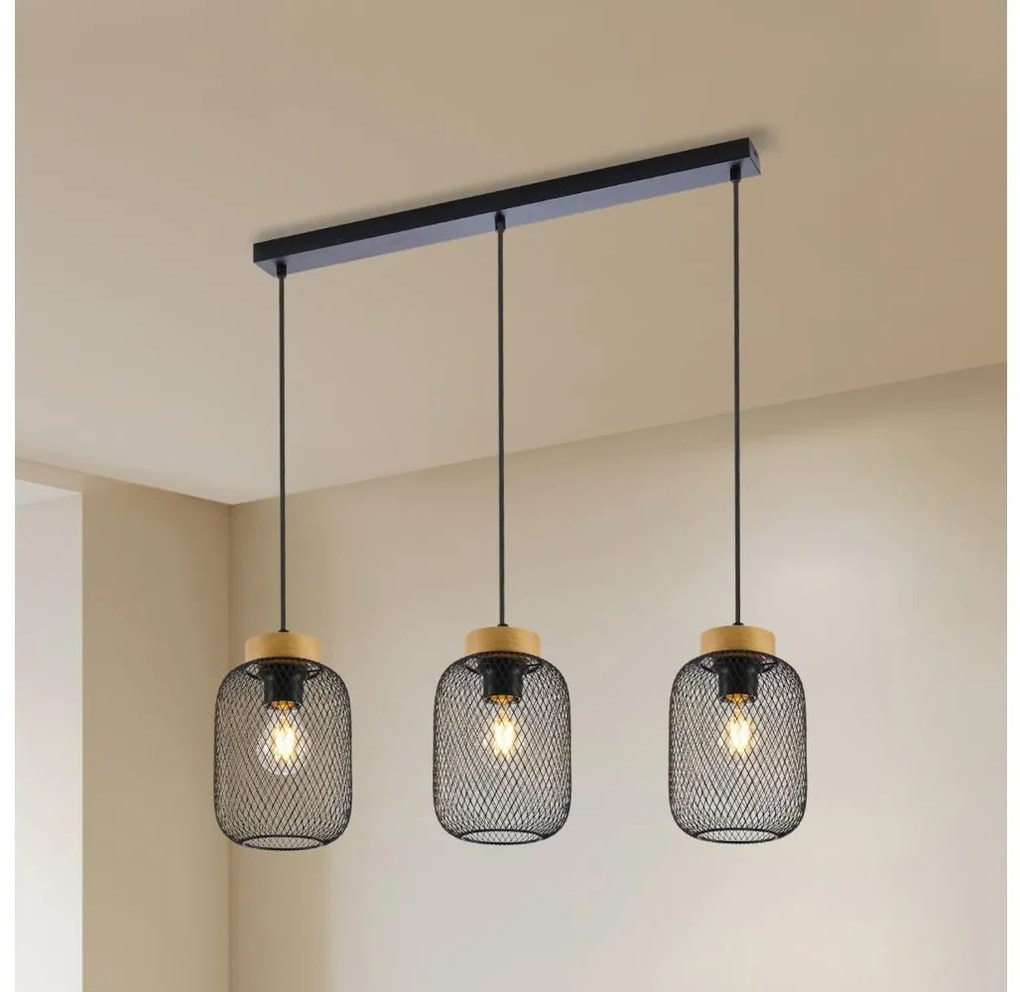 Brilagi - Lampada a sospensione con cavo BASKLITE 3xE27/15W/230V legno di Hevea/nero