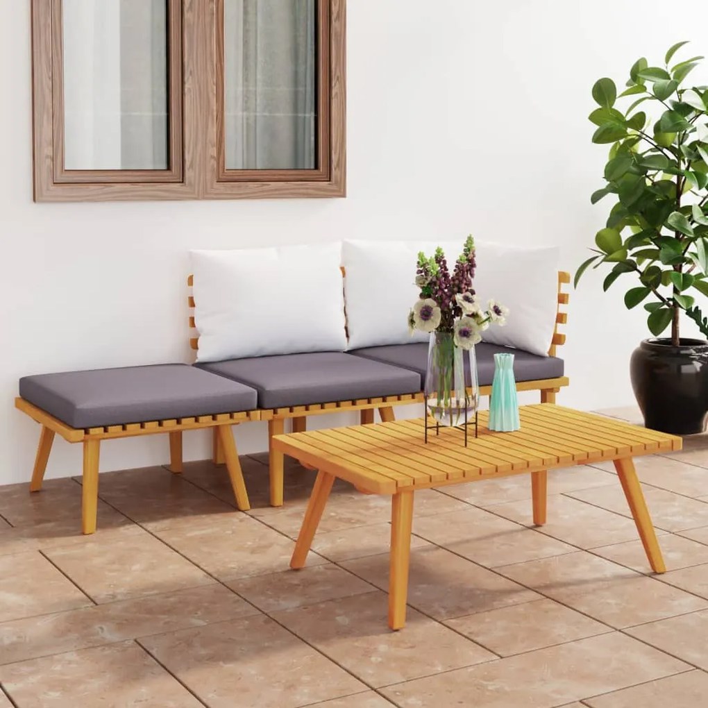 Set divani da giardino 4 pz con cuscini in massello di acacia