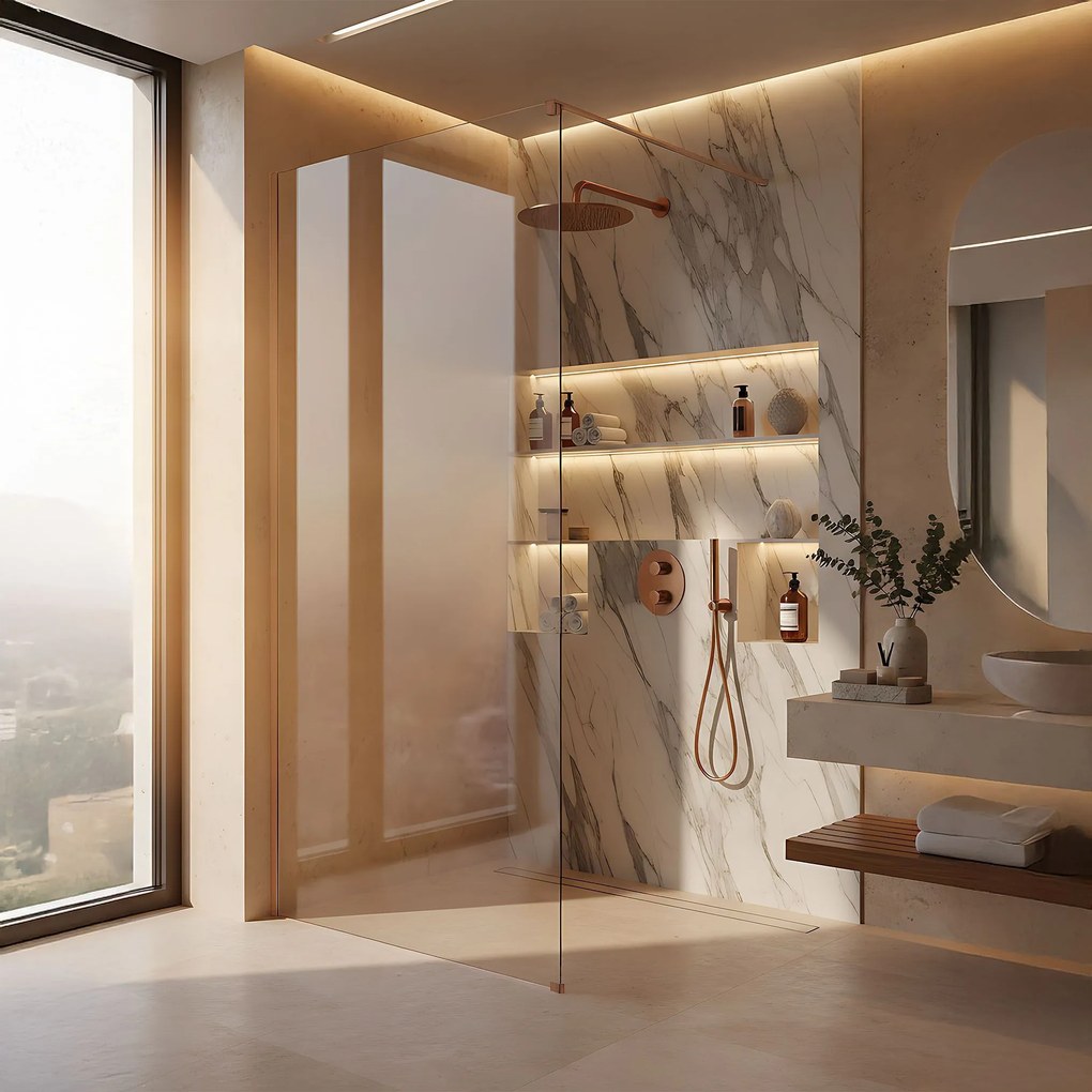 Parete doccia Rea Flexi Transparent / Brush Copper 110