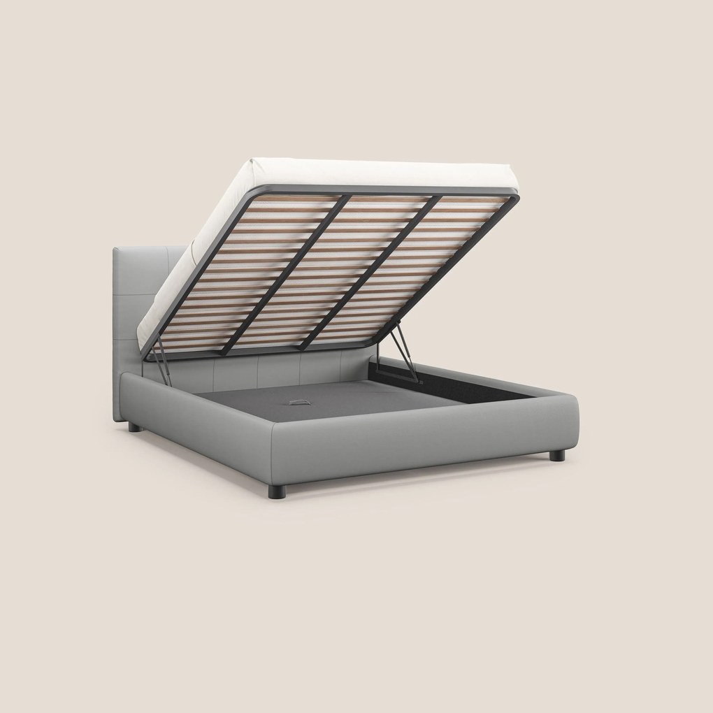 Minato letto imbottito contenitore con testata trapuntata in ecopelle impermeabile T04 grigio chiaro