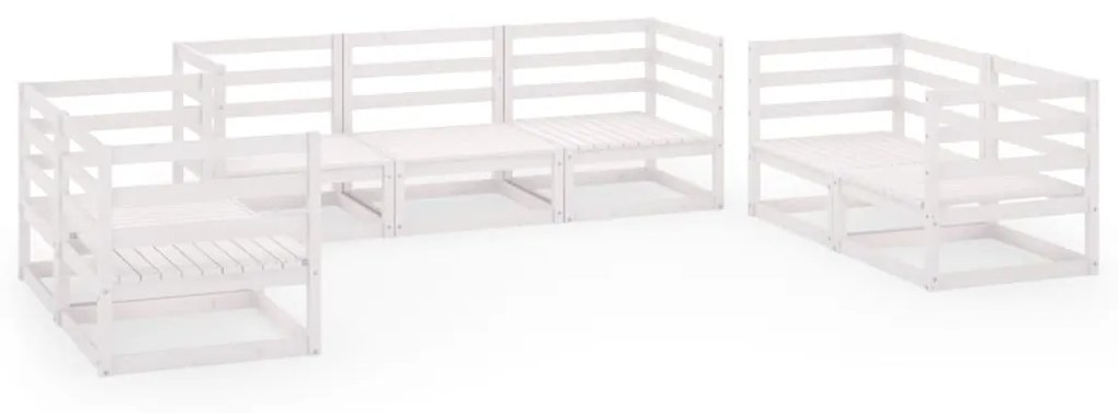 Set Divani da Giardino 7 pz Bianco in Legno Massello di Pino