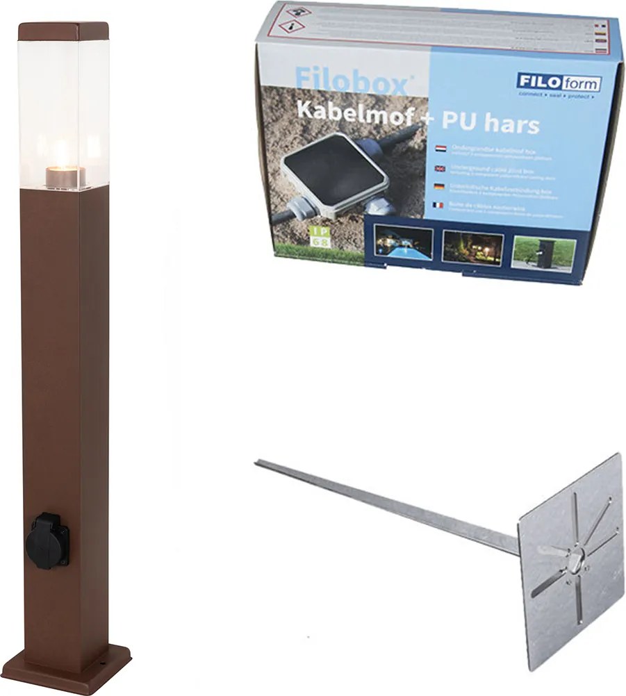 Lampada da esterno marrone ruggine con picchetto e pressacavo 80cm incl. attacco IP44 - Malios