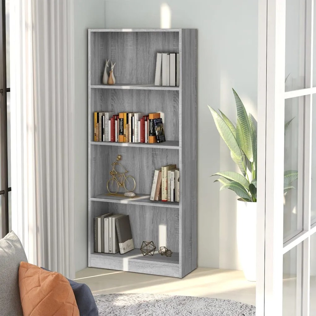 Libreria 4 Ripiani Grigio Sonoma 60x24x142 Cm Legno Multistrato /