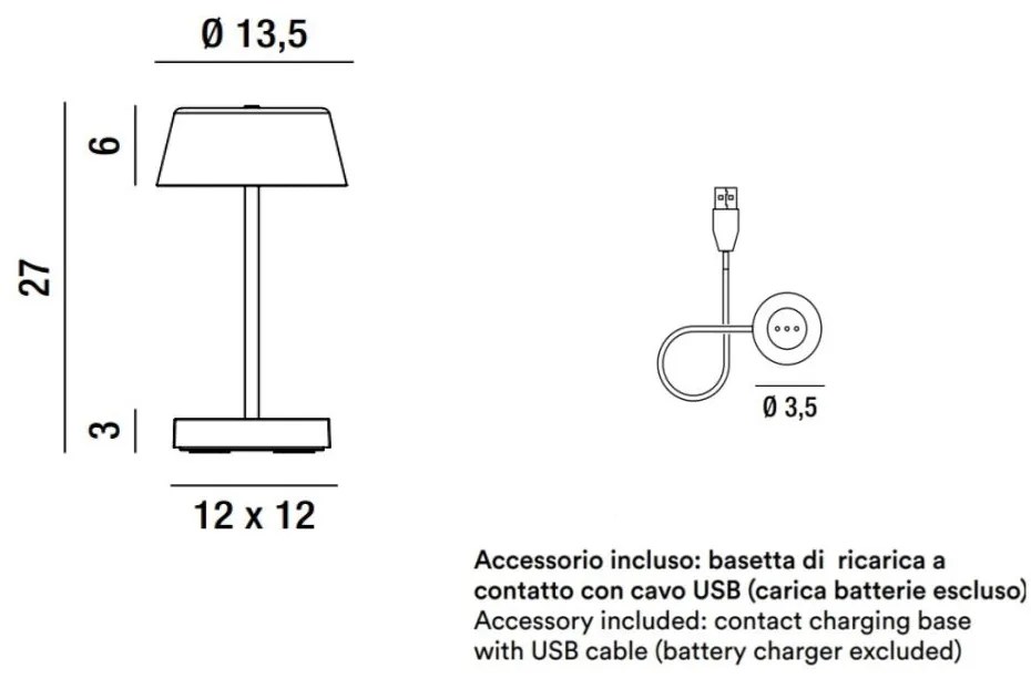 Lampada da tavolo ricaricabile a batterie in alluminio pressofuso verniciato a polvere per uso interno/esterno