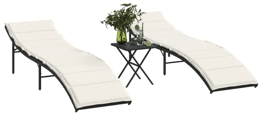 Lettini Prendisole 2 Pz Con Tavolino Nero İn Polyrattan /